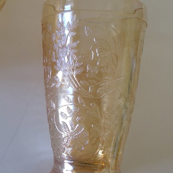 S/2 Vintage Jeannette Floragold Louisa Iridescent Water Glasses Juice Tumblers - Picture 5 of 7
